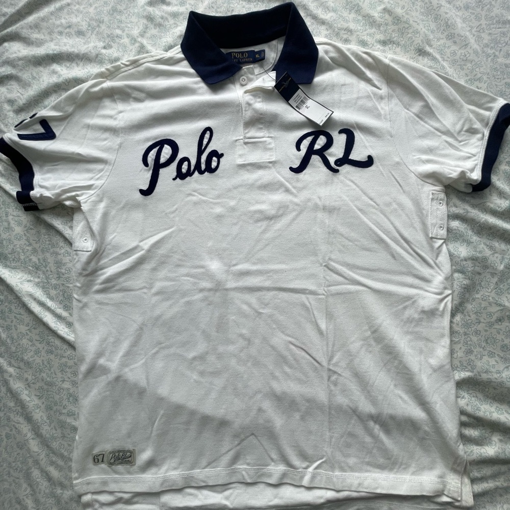 Polo by Ralph Lauren Men's White Polo with Navy Accents